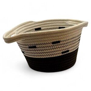 Woven Cotton Rope Storage Basket With Black & White Zigzag Design Sturdy Handles